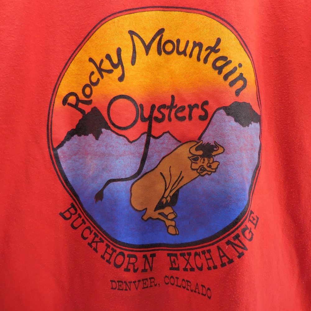 Vintage 80s Russell Athletic Rocky Mountain Oysters Buckhorn Exchange T-Shirt M